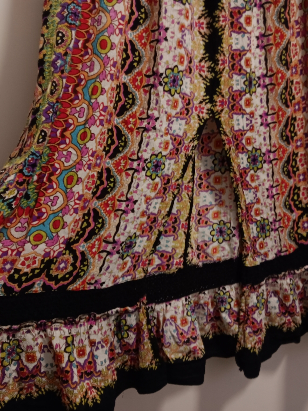 Bila Multicolor Floral Boho Festival Flowy Tiered Maxi Skirt With Lace